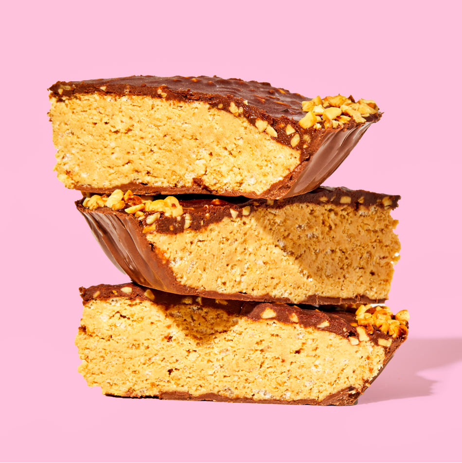 3 slices of Chocolate Peanut Butter Crunch Pie stacked.