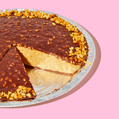 The limited-edition Chocolate Peanut Butter Crunch Pie with a slice removed.