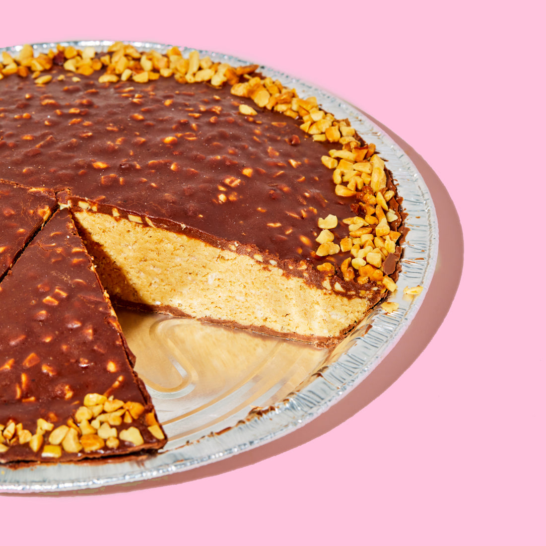 The limited-edition Chocolate Peanut Butter Crunch Pie with a slice removed.