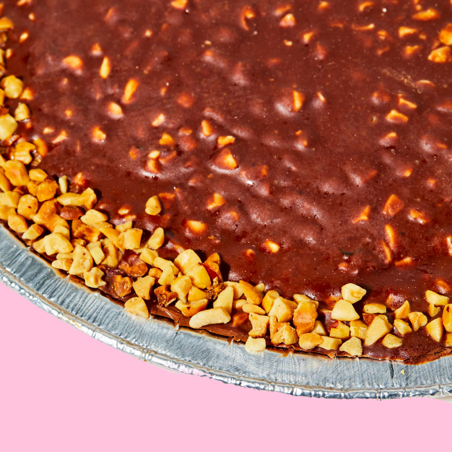 Macro shot of the top of the Chocolate Peanut Butter Crunch Pie