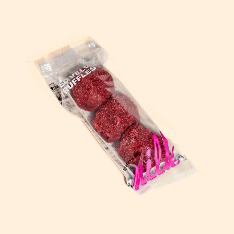 a 3-pack of our decadent red velvet cheesecake truffles.