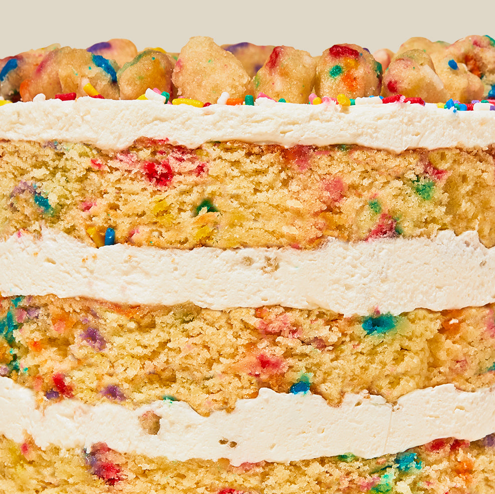 Macro side view of the layers in the 6" Birthday Cake.