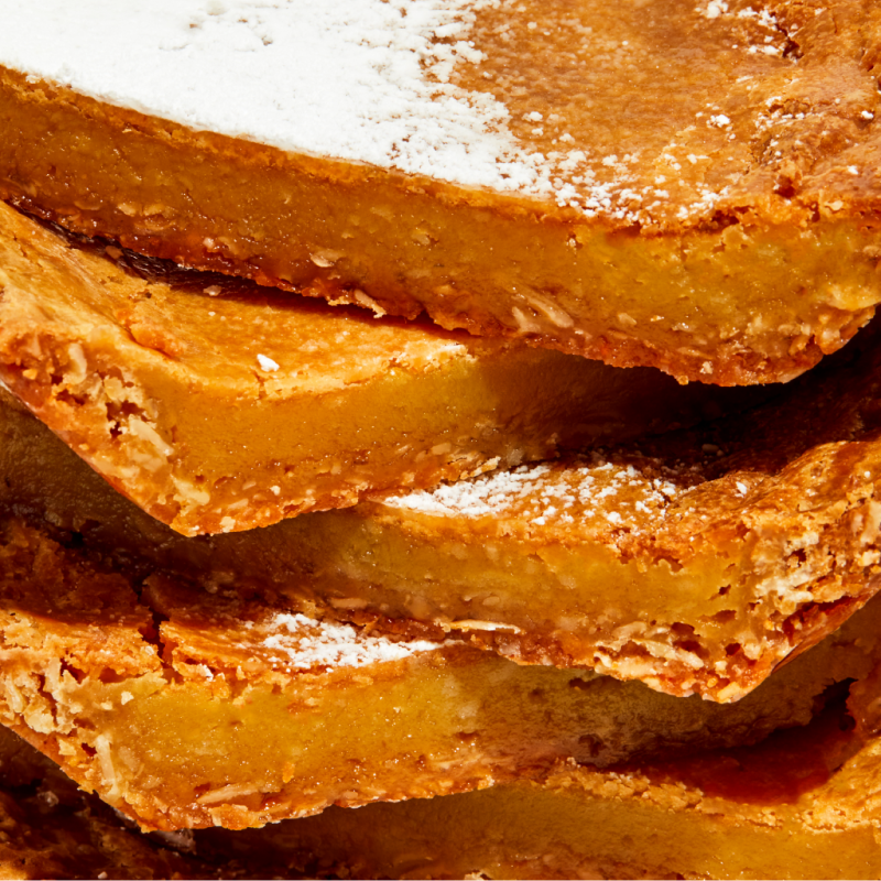 Macro side view of Milk Bar Pie slices stacked