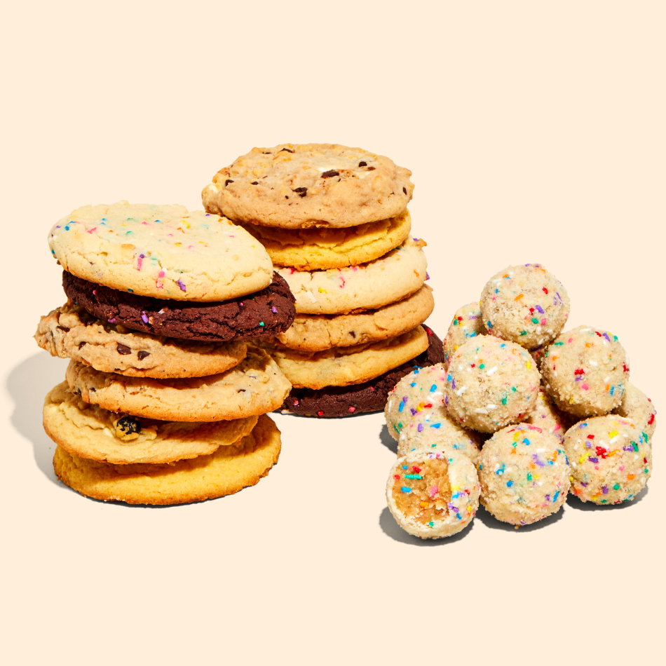 Pile of Birthday Truffles and 12 Assorted Cookies stacked